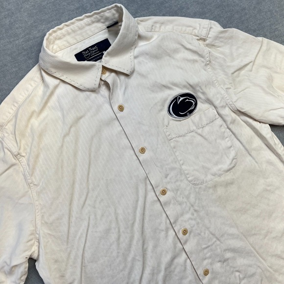 Nat Nast Penn State‎ Nittany Lions Shirt Mens Large Cream Silk Camp Button Up - Picture 1 of 7
